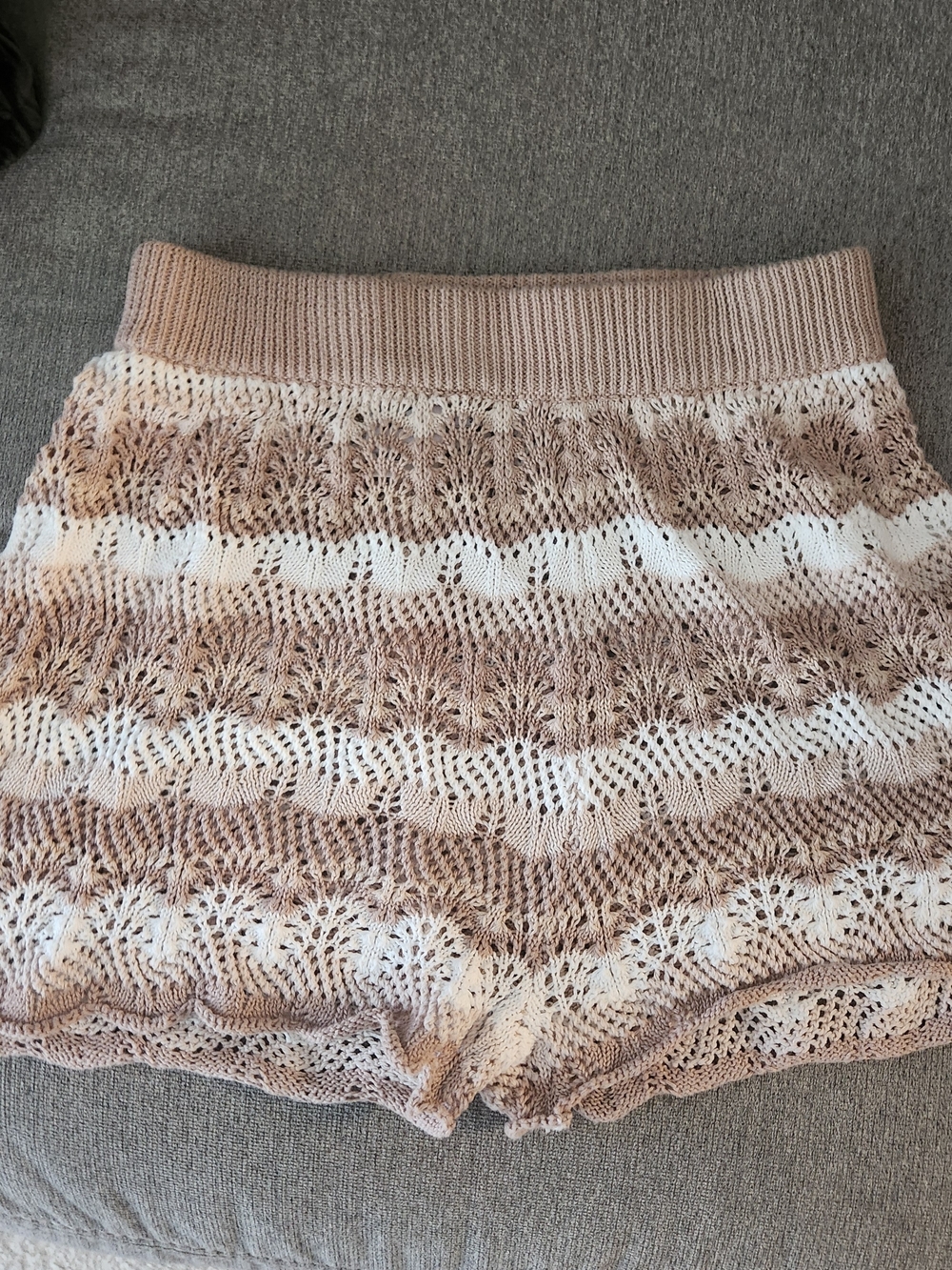 Princess Polly Beige and White Knit Crochet High-Waist Shorts